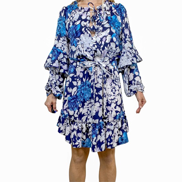 Misa Los Angeles Dress Mini Floral White Blue Nehda Botanical Size Medium - Picture 2 of 15